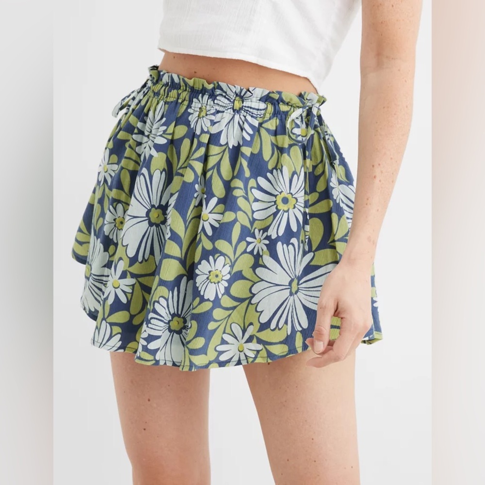 Aerie Side Tie Mini Skirt Floral 100% Cotton Size Medium